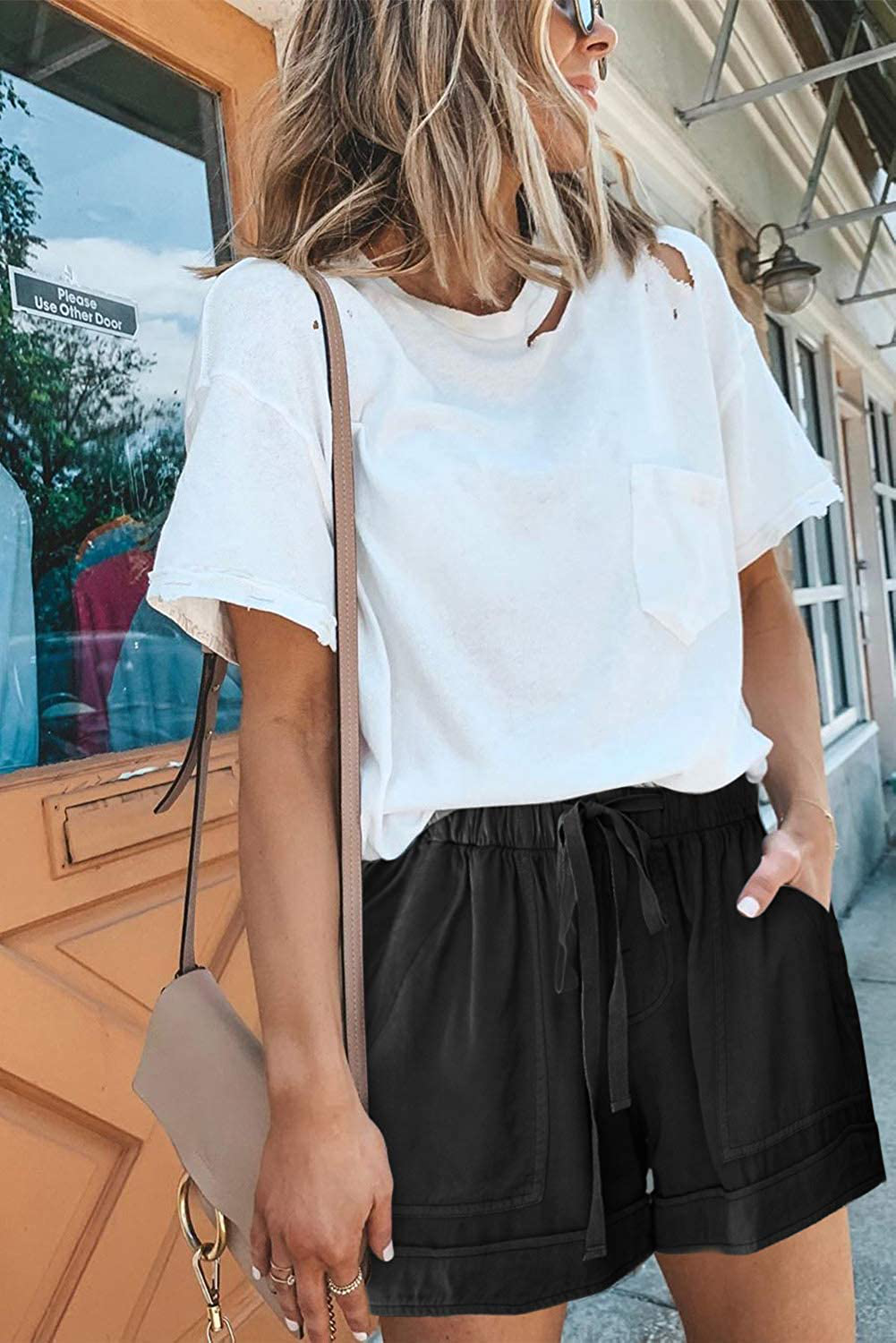 KISSMODA Womens Summer Shorts Leopard/Camo/Solid/Floral Print Elastic Waist Pocketed Casual Pants Apparel & Accessories > Clothing > Shorts Kylie Max   