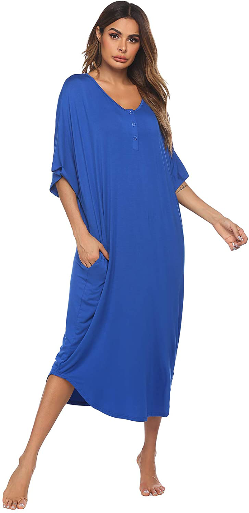 Ekouaer Nightgowns for Women Button-Down Sleepwear Short Sleeve Nightshirt plus Size Night Wear S-XXL Apparel & Accessories > Clothing > Sleepwear & Loungewear > Nightgowns Kylie Max   