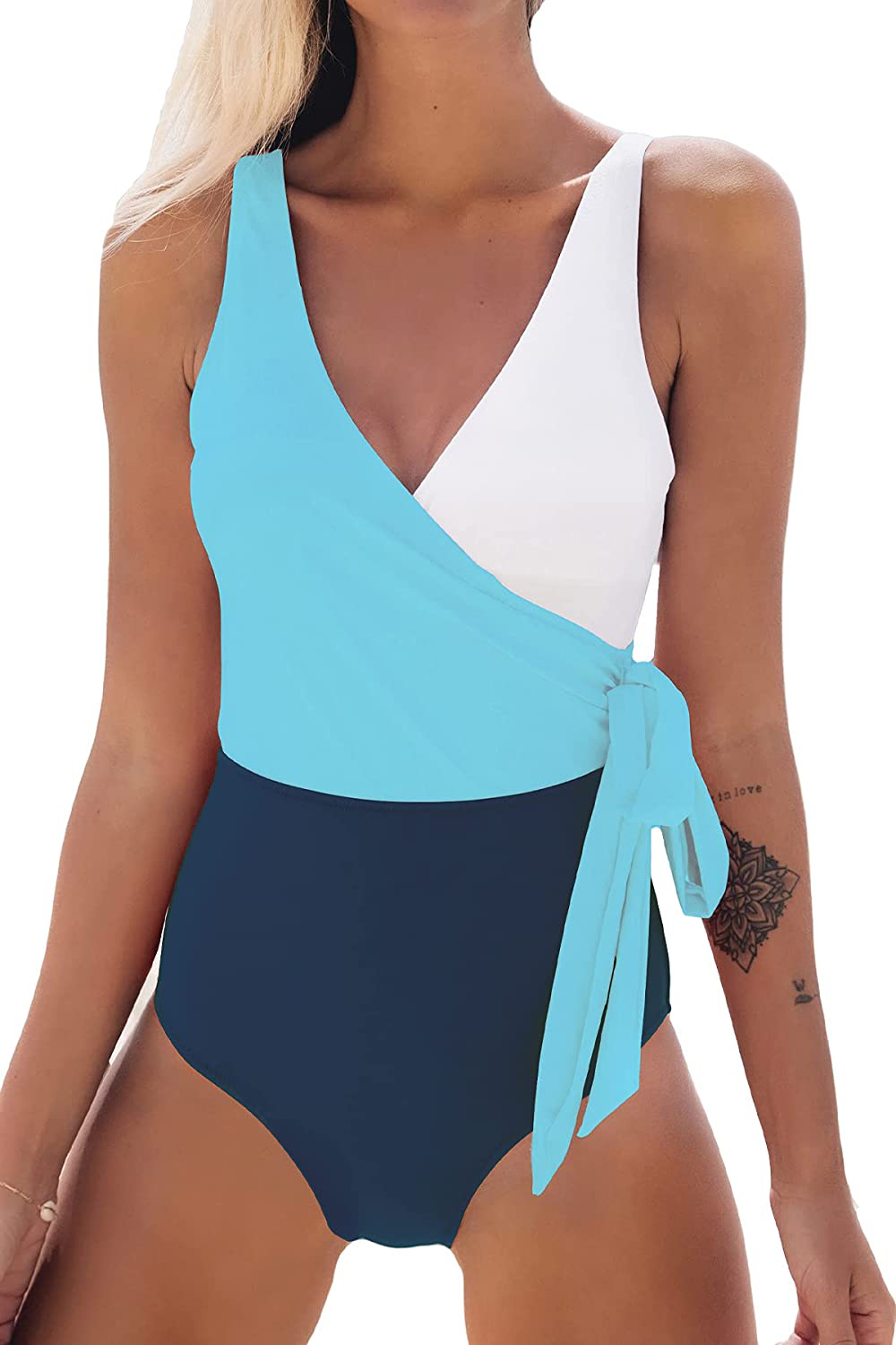 CUPSHE Women'S One Piece Swimsuit Wrap Color Block Tie Side Bathing Suit Apparel & Accessories > Clothing > Swimwear Kylie Max   