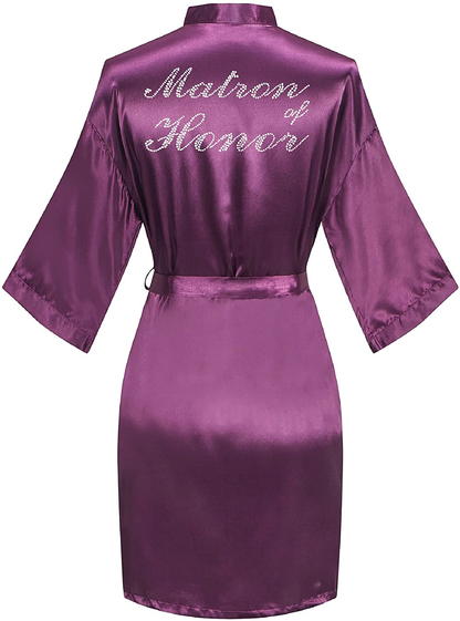 Sunshinemall Women'S Satin Kimono Robes with Rhinestones Bride Bridesmaid Short Sleepwear Wedding Dressing Gown Apparel & Accessories > Clothing > Sleepwear & Loungewear > Robes sunshinemall   