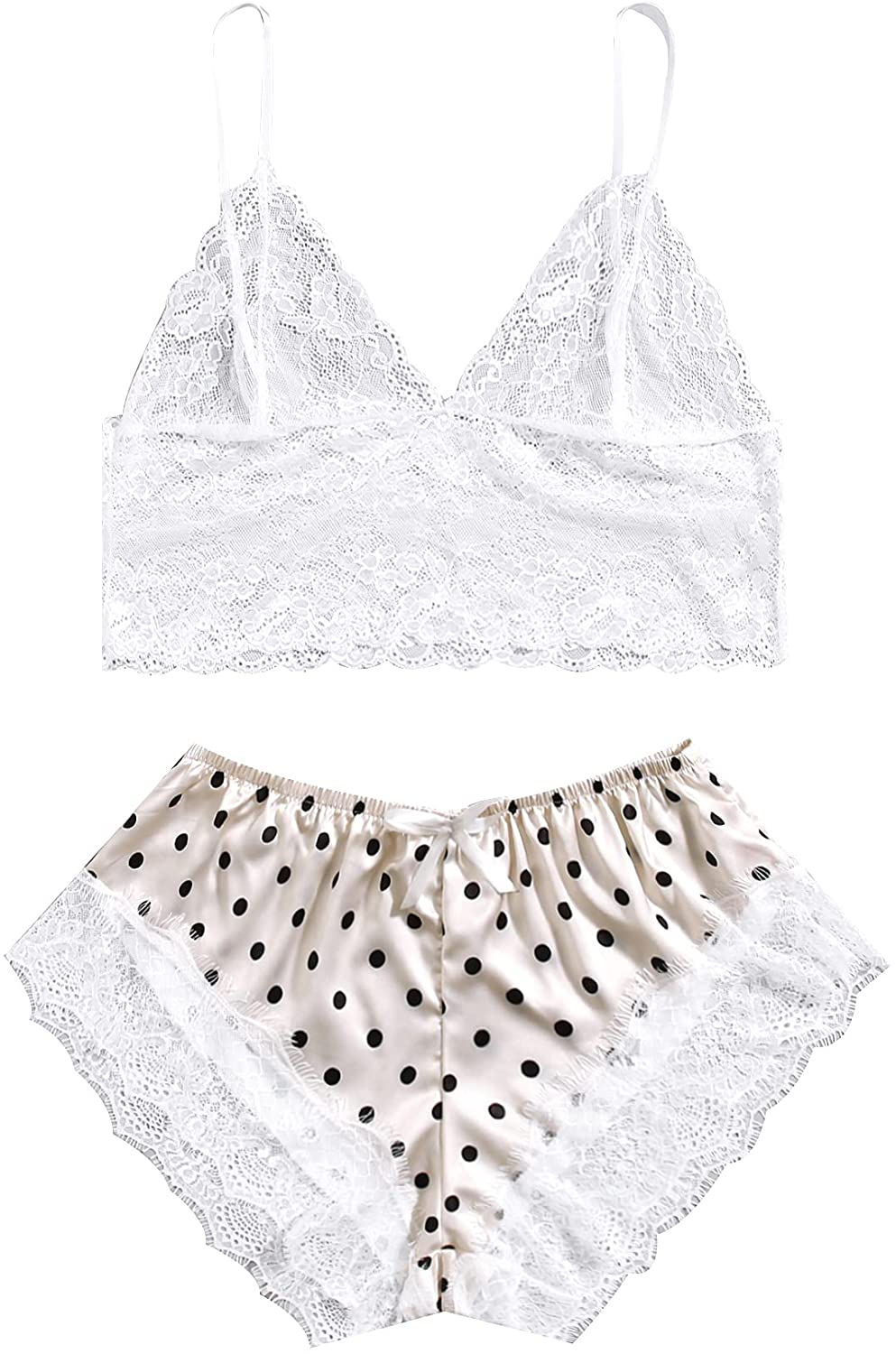 SOLY HUX Women'S plus Size Spaghetti Strap Lace Trim Bralette and Shorts Sleepwear Pajama Lingerie Set Apparel & Accessories > Clothing > Underwear & Socks > Lingerie KYLIE MAX Apricot Polka Dots 3X-Large Plus 
