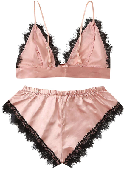 Sweatyrocks Women'S Lace Trim Underwear Lingerie Straps Bralette and Panty Set Apparel & Accessories > Clothing > Sleepwear & Loungewear Kylie Max   