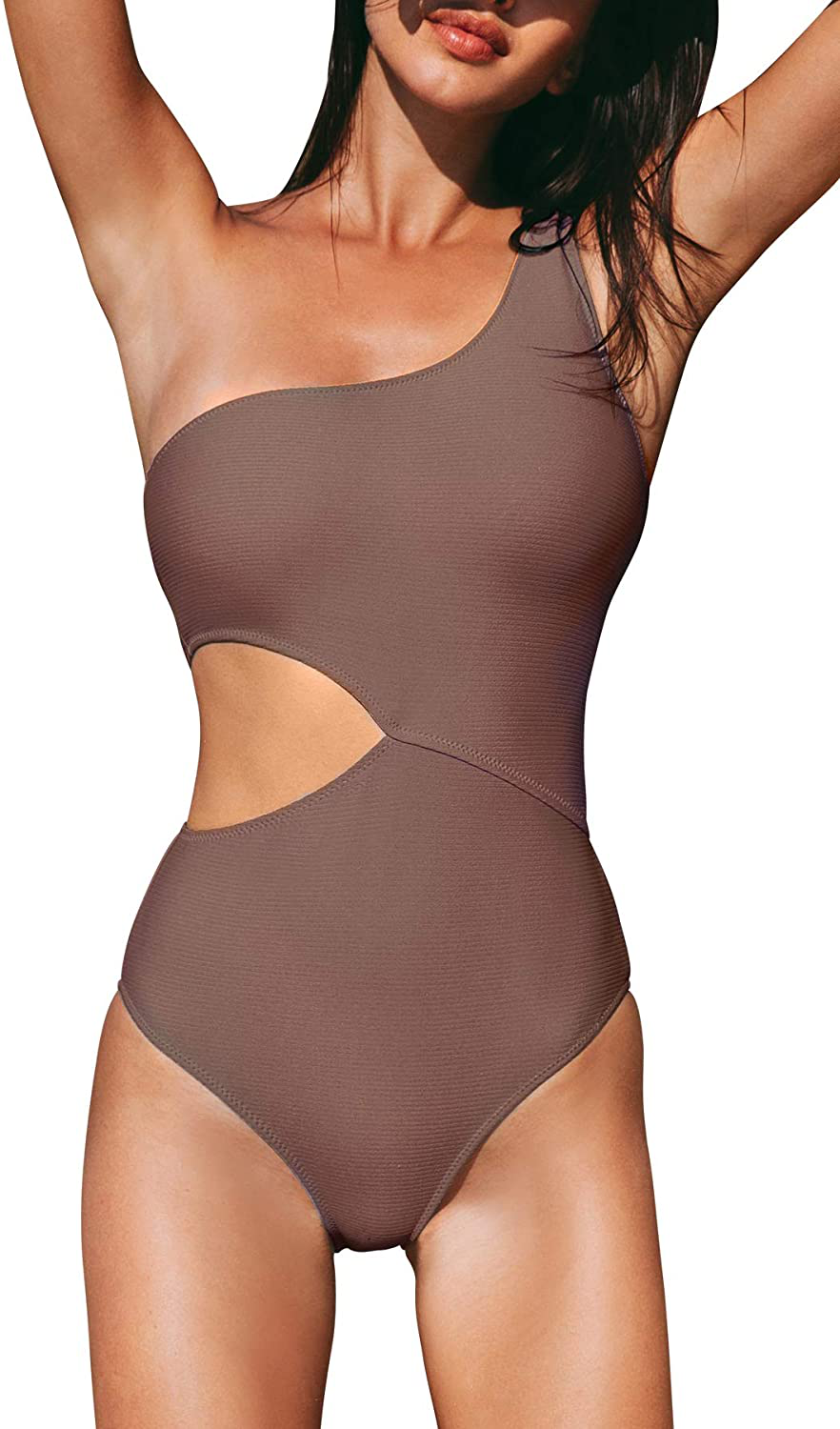 CUPSHE Women'S One Piece Swimsuit One Shoulder Cut Out Ribbed Swimwear Bathing Suits Apparel & Accessories > Clothing > Swimwear Kylie Max   