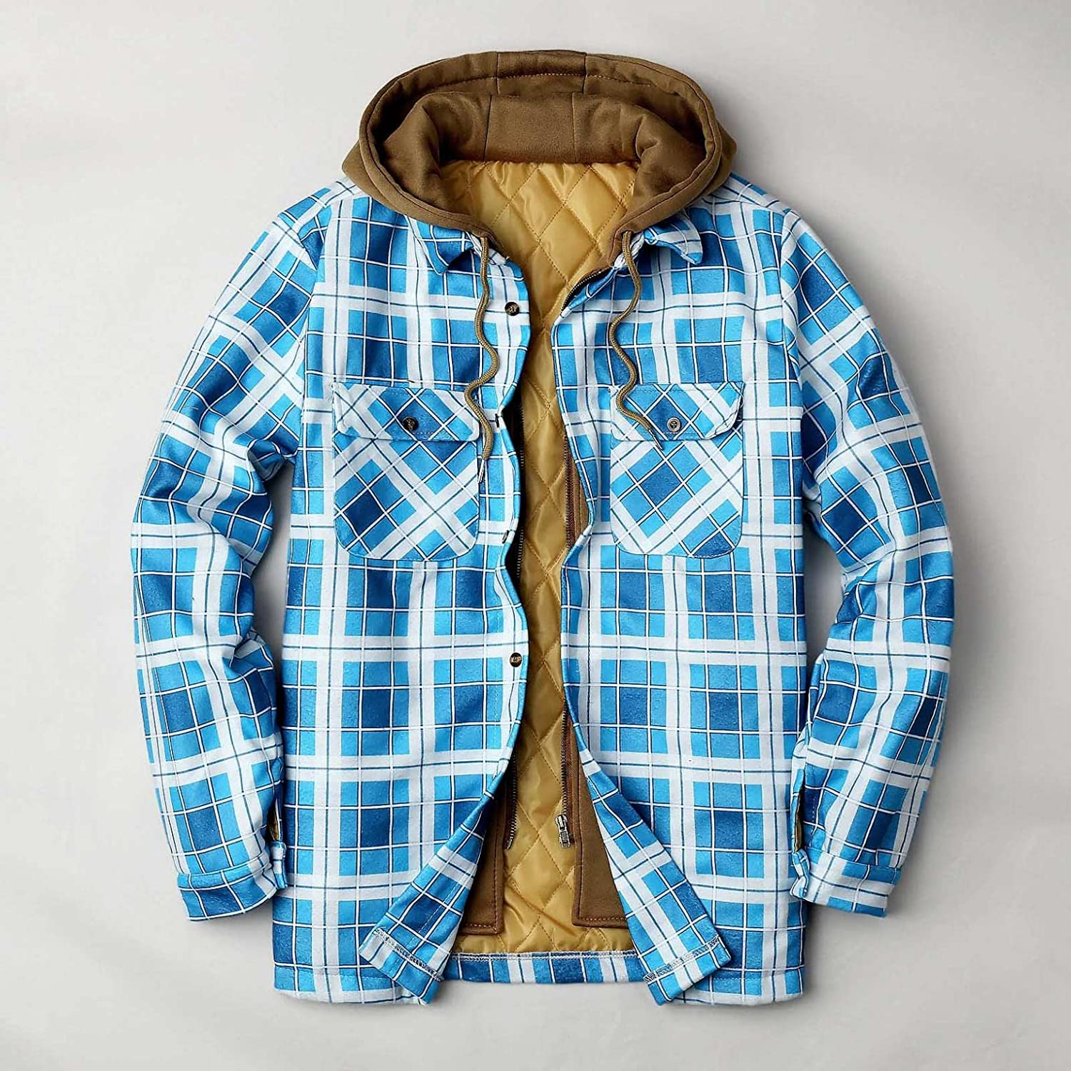 Merthy Mens Big and Tall Berber Lined Flannel Shirts Jacket Casual Long Sleeve Button down Hooded Plaid Parka Coat S-5XL Apparel & Accessories > Clothing > Underwear & Socks > Shapewear Merthy   