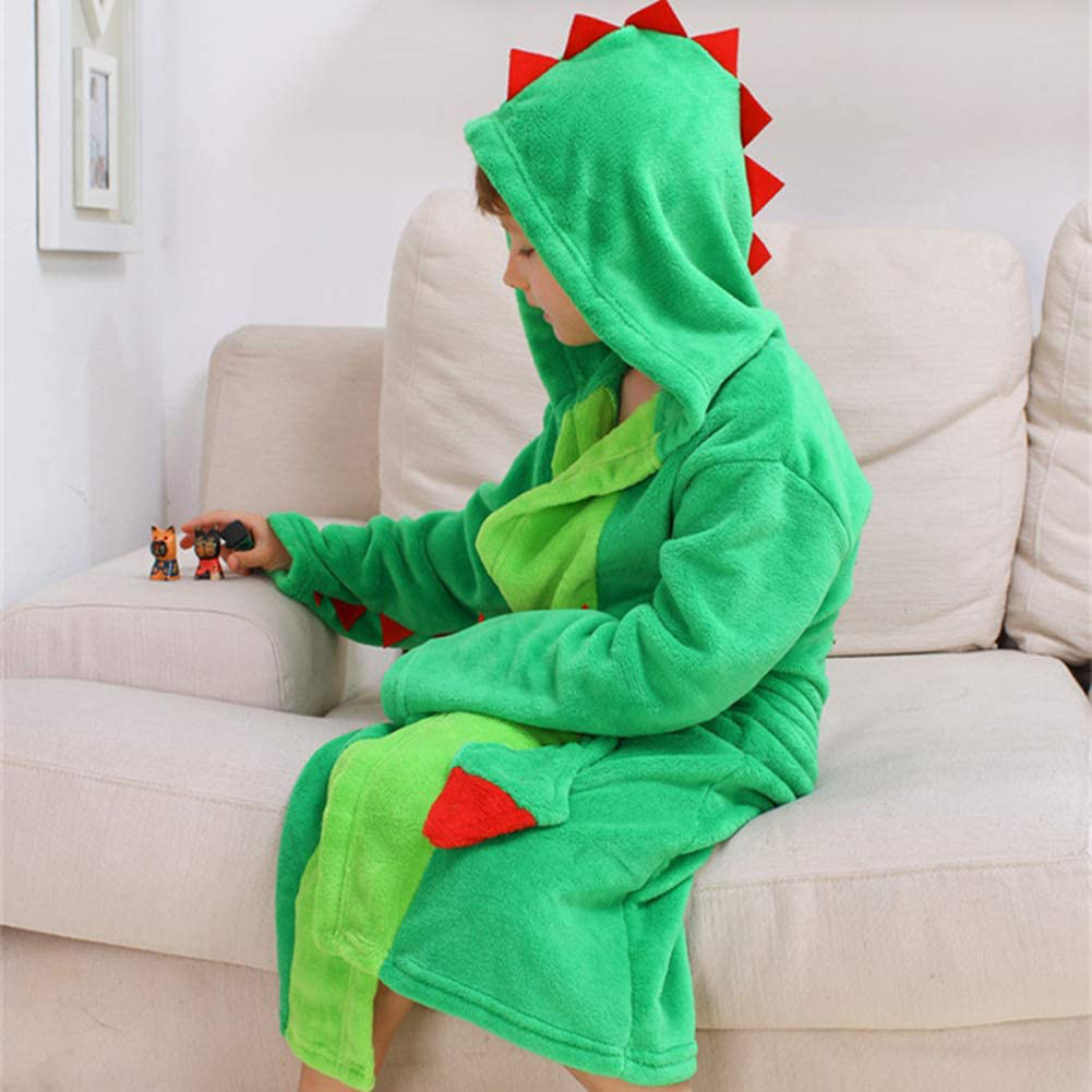 Kids Robes Boys Dinosaur Flannel Hooded Bathrobe Soft Animal Sleepwear Robe Costume Apparel & Accessories > Clothing > Sleepwear & Loungewear > Robes Kylie Max   
