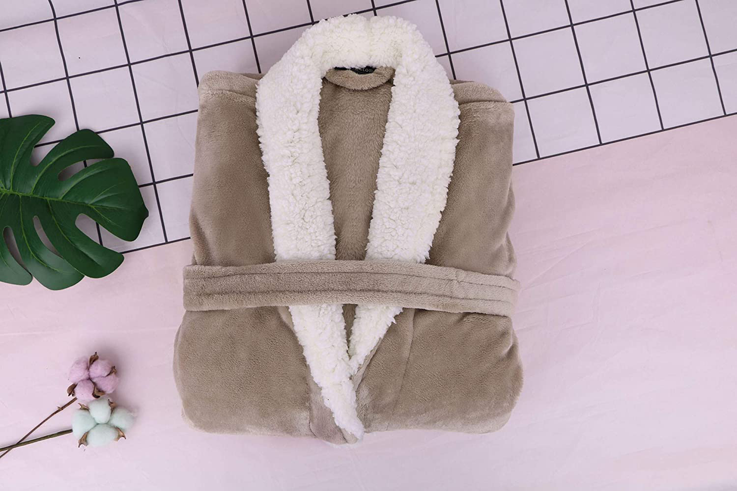 Burklett Luxury Sherpa Trim Fleece Long Bath Robe with Pocket Apparel & Accessories > Clothing > Sleepwear & Loungewear > Robes Kylie Max   