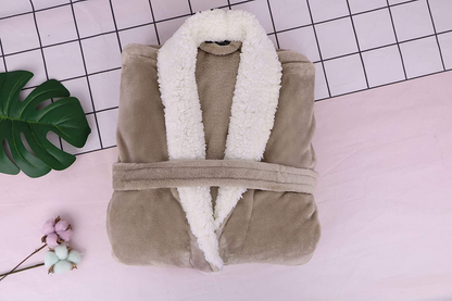 Burklett Luxury Sherpa Trim Fleece Long Bath Robe with Pocket Apparel & Accessories > Clothing > Sleepwear & Loungewear > Robes Kylie Max   