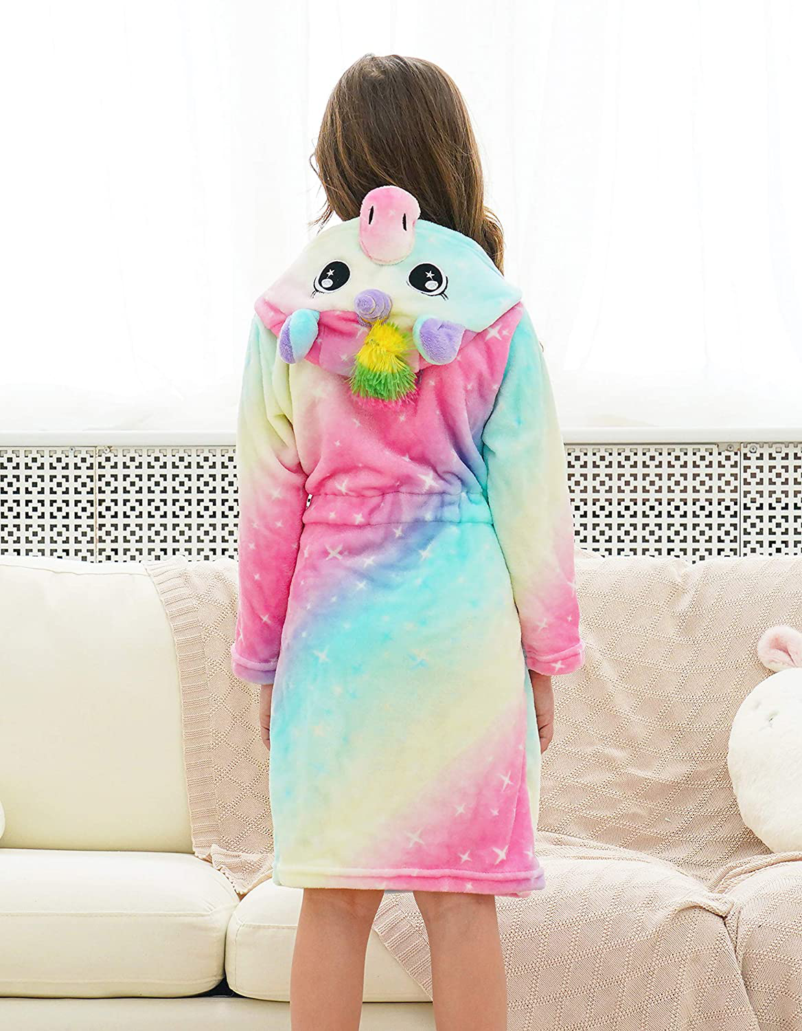 Doctor Unicorn Soft Unicorn Hooded Bathrobe Sleepwear Matching Slippers Girls Apparel & Accessories > Clothing > Sleepwear & Loungewear > Robes Kylie Max   
