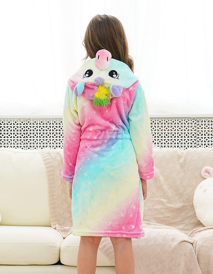 Doctor Unicorn Soft Unicorn Hooded Bathrobe Sleepwear Matching Slippers Girls Apparel & Accessories > Clothing > Sleepwear & Loungewear > Robes Kylie Max   