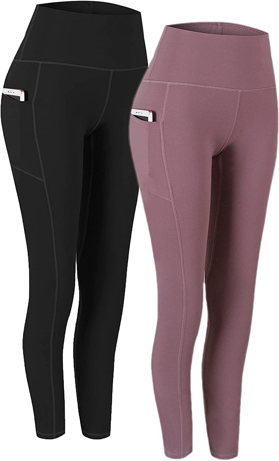 Fengbay 2 Pack High Waist Yoga Pants, Pocket Yoga Pants Tummy Control Workout Running 4 Way Stretch Yoga Leggings Apparel & Accessories > Clothing > Activewear Fengbay Black & Pink X-Small 