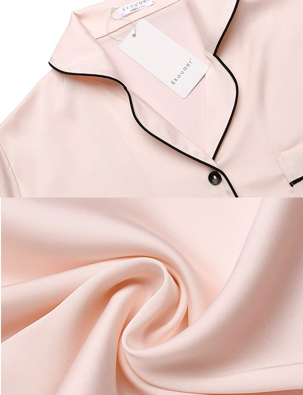 Ekouaer Satin Pajamas Women'S Short Sleeve Sleepwear Soft Silk Button down Loungewear Pjs Shorts Set S-XXL Apparel & Accessories > Clothing > Sleepwear & Loungewear Kylie Max   