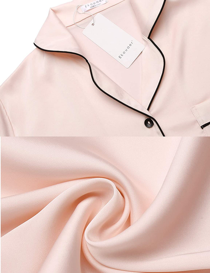 Ekouaer Satin Pajamas Women'S Short Sleeve Sleepwear Soft Silk Button down Loungewear Pjs Shorts Set S-XXL Apparel & Accessories > Clothing > Sleepwear & Loungewear Kylie Max   
