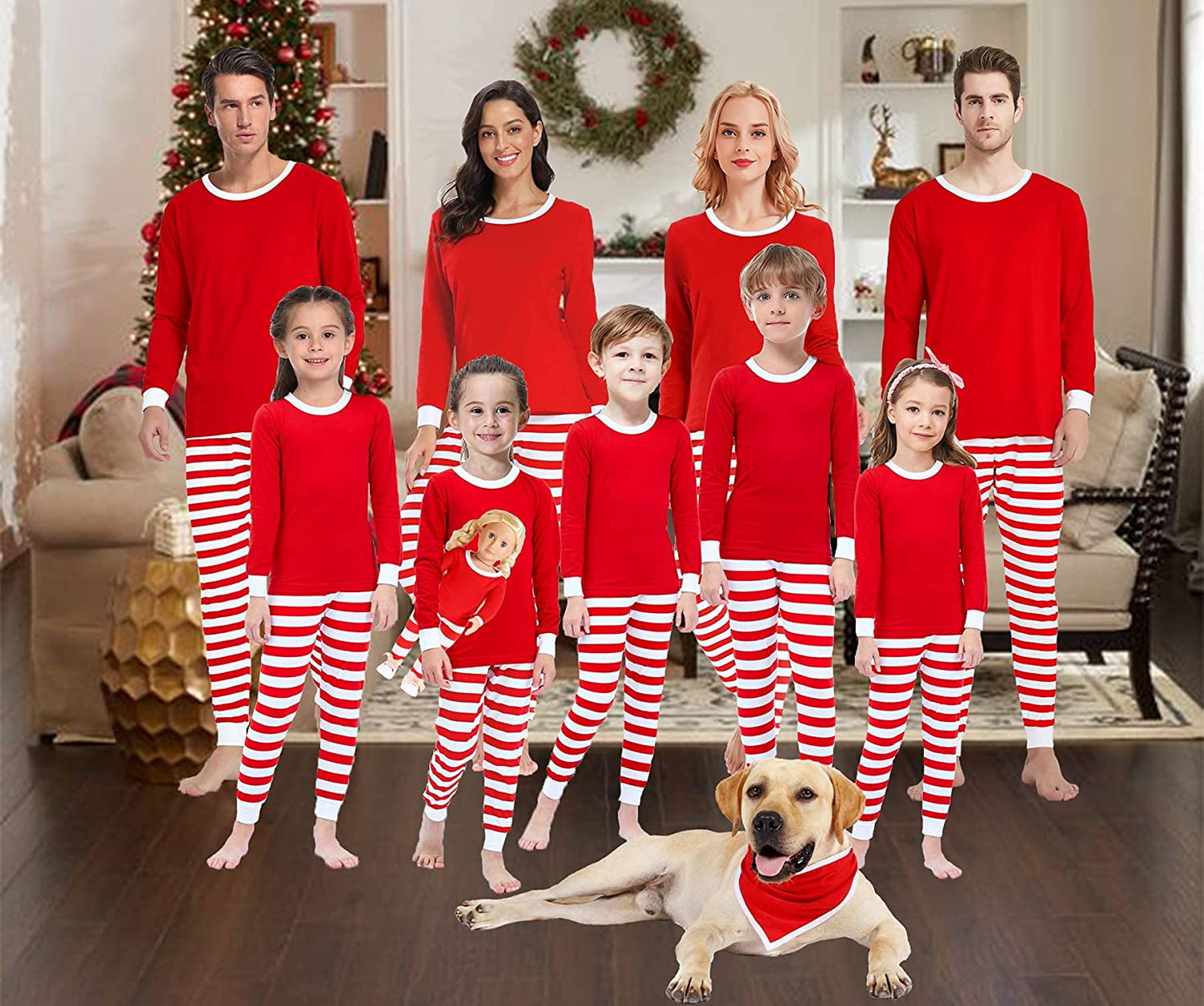Matching Family Pajamas for Women Men Christmas Red Striped Jammies Holiday Cotton Pjs Clothes Mum and Dad Pyjamas Apparel & Accessories > Clothing > Sleepwear & Loungewear > Pajamas Kylie Max   