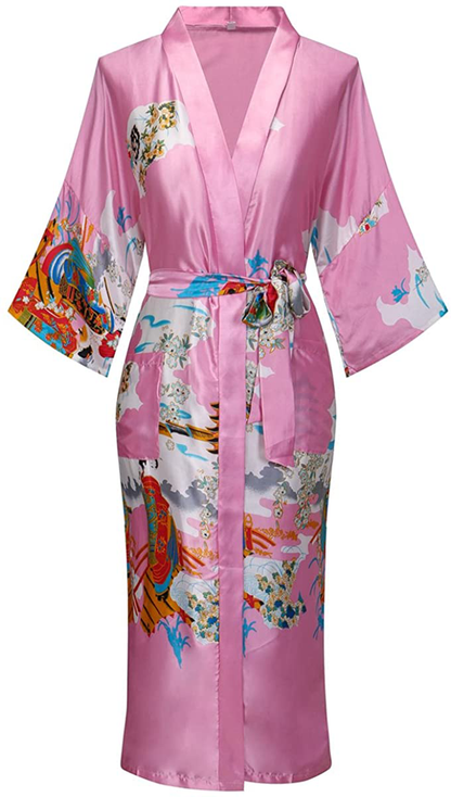 Dandychic Women'S Kimono Robes Lightweight Imitation Silk Sleepwear Long Lightweight Nightgown for Women Apparel & Accessories > Clothing > Sleepwear & Loungewear > Robes DandyChic Pink X-Large 