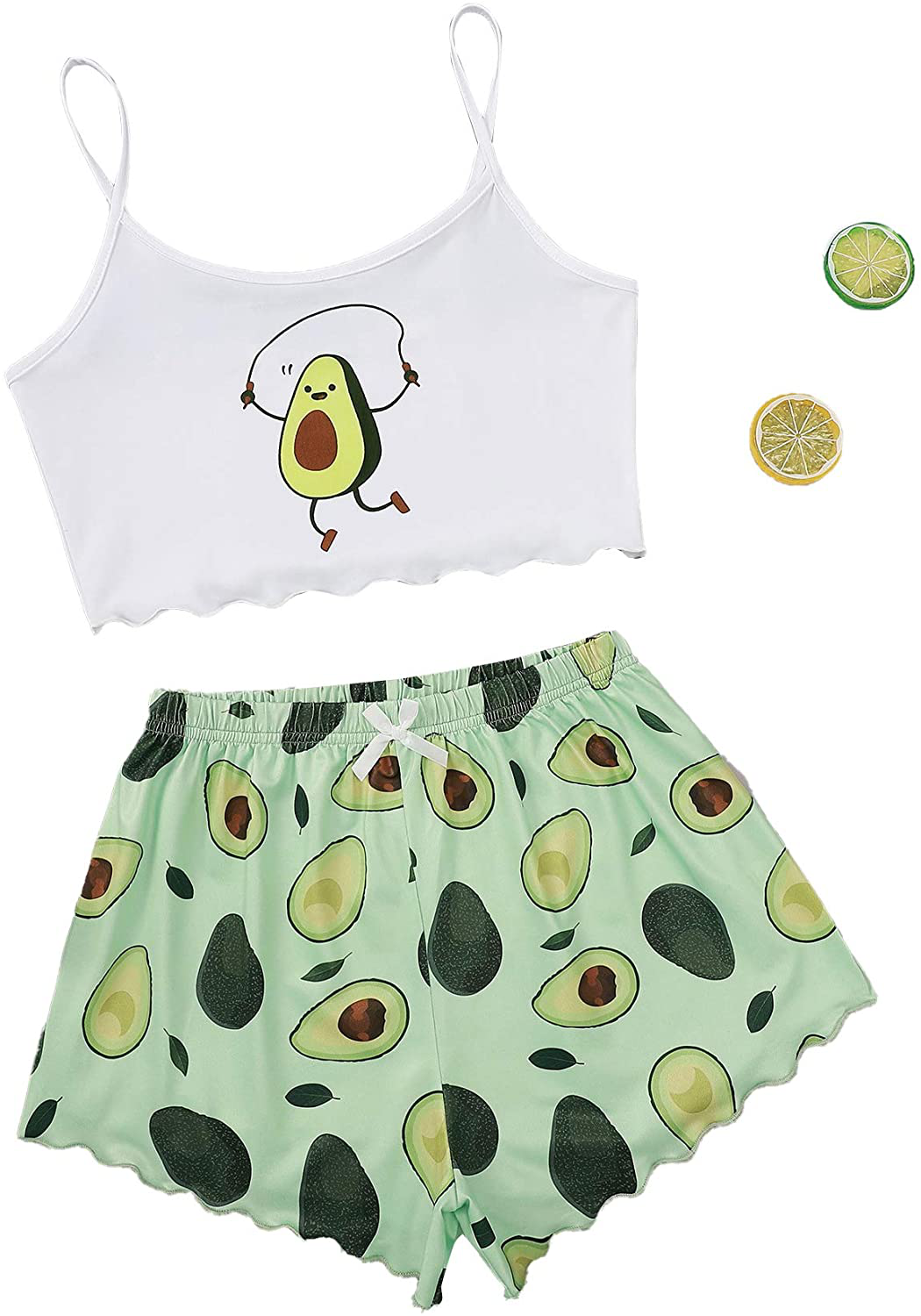 Shein Women'S Cute Cartoon Print Cami Top and Shorts Pajama Set Apparel & Accessories > Clothing > Sleepwear & Loungewear Kylie Max   