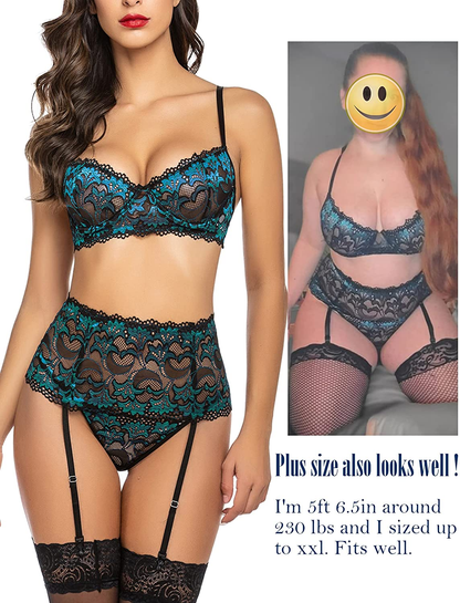 Avidlove Women Lingerie Set High Waisted Underwire Lingerie with Garter Belt Lace Babydoll Apparel & Accessories > Clothing > Underwear & Socks > Lingerie Avidlove   