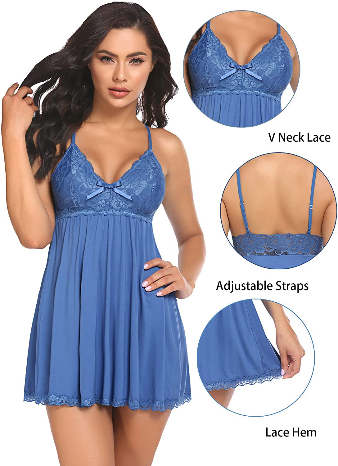 Avidlove Women'S Chemise Nightgown Babydoll Soft Sleepwear Lace Lounge Dress Apparel & Accessories > Clothing > Underwear & Socks > Lingerie Kylie Max   
