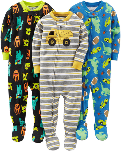 Simple Joys by Carter'S Toddler and Baby Boys' Snug Fit Footed Cotton Pajamas, Pack of 3 Apparel & Accessories > Clothing > Sleepwear & Loungewear > Pajamas Kylie Max   