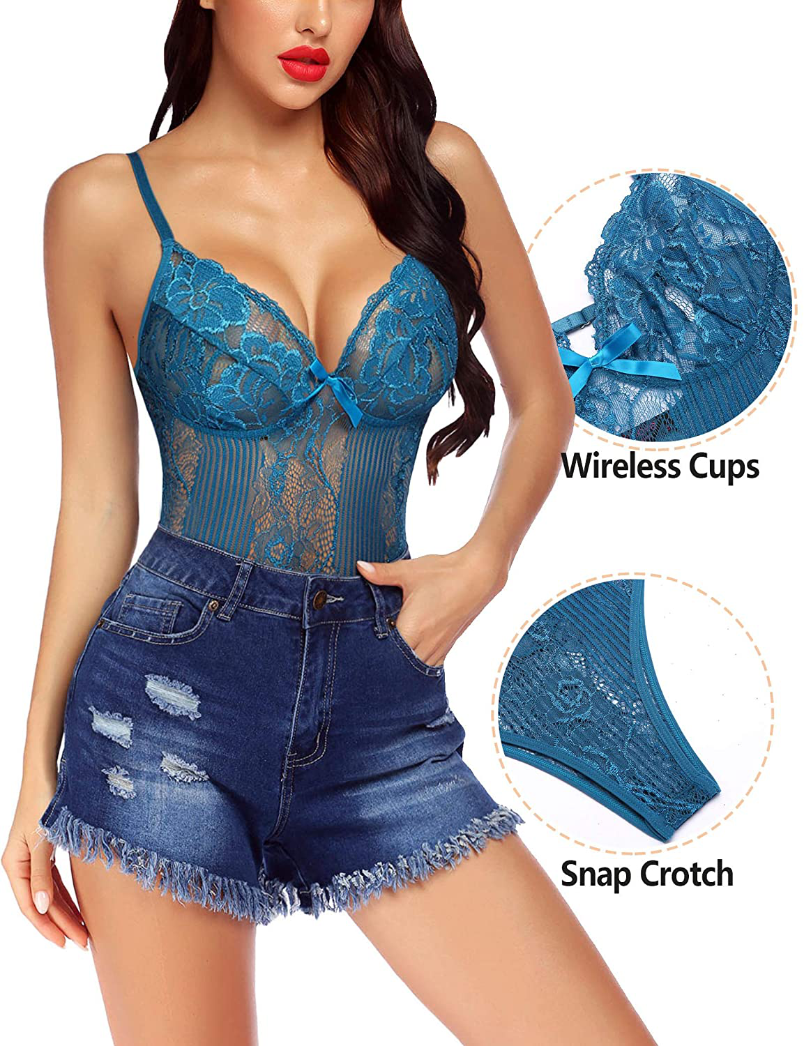 Avidlove Women Snap Crotch Lingerie Teddy One Piece Lace Bodysuit for Women Apparel & Accessories > Clothing > Underwear & Socks > Lingerie Avidlove   