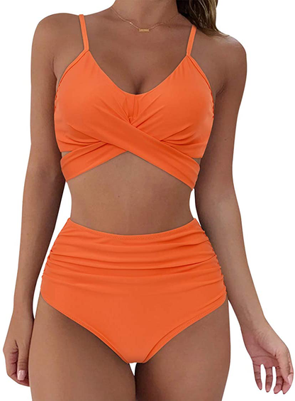 SUUKSESS Women Wrap Bikini Set Push Up High Waisted 2 Piece Swimsuits Apparel & Accessories > Clothing > Swimwear SUUKSESS 87 Orange 8-10 