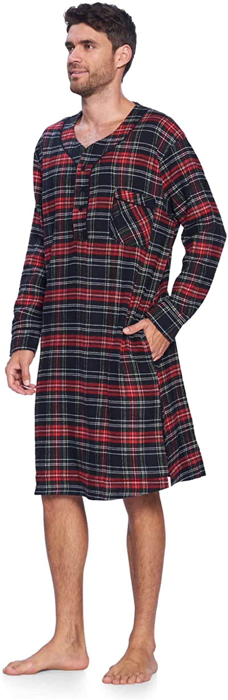 Ashford & Brooks Mens Flannel Plaid Long Sleep Shirt Henley Nightshirt Apparel & Accessories > Clothing > Sleepwear & Loungewear > Nightgowns Kylie Max   