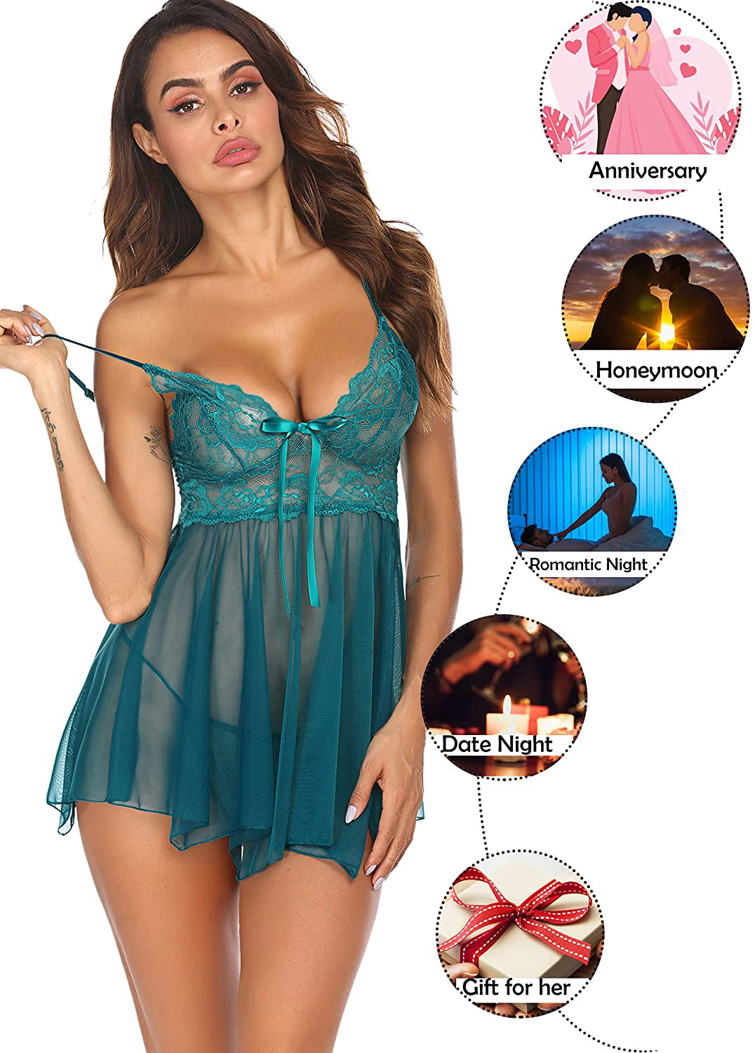 Avidlove Women Lingerie Babydoll Lace Nightgown Mesh Chemise Boudoir Nighty Apparel & Accessories > Clothing > Underwear & Socks > Lingerie Kylie Max   