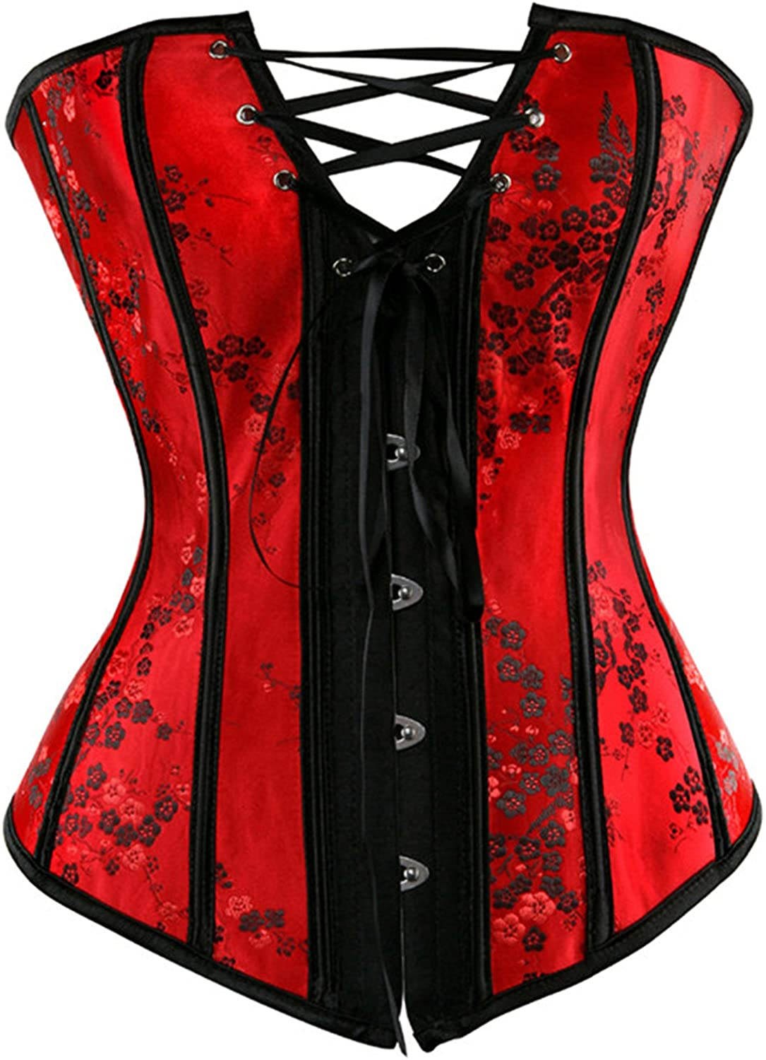 Corset Top Bustier Women'S Overbust Satin Floral Lace up Trim plus Size Bodyshaper Apparel & Accessories > Clothing > Underwear & Socks > Lingerie jutrisujo   