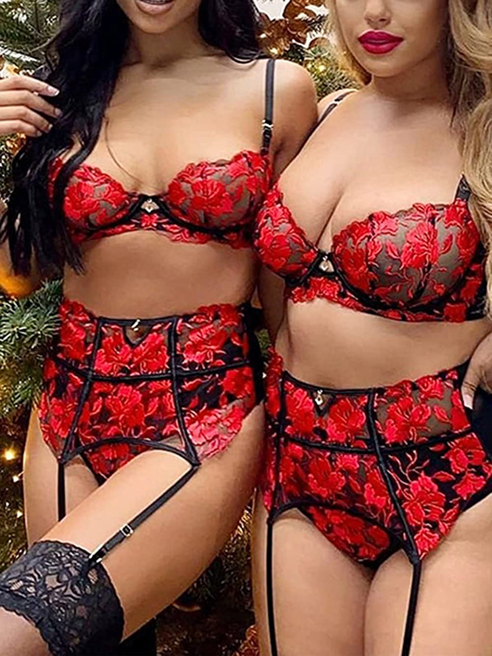 Kaei&Shi Heavily Embroidered Floral, High Waisted Belt, 3 Pieces Garter Lingerie Apparel & Accessories > Clothing > Underwear & Socks > Lingerie Kaei&Shi   