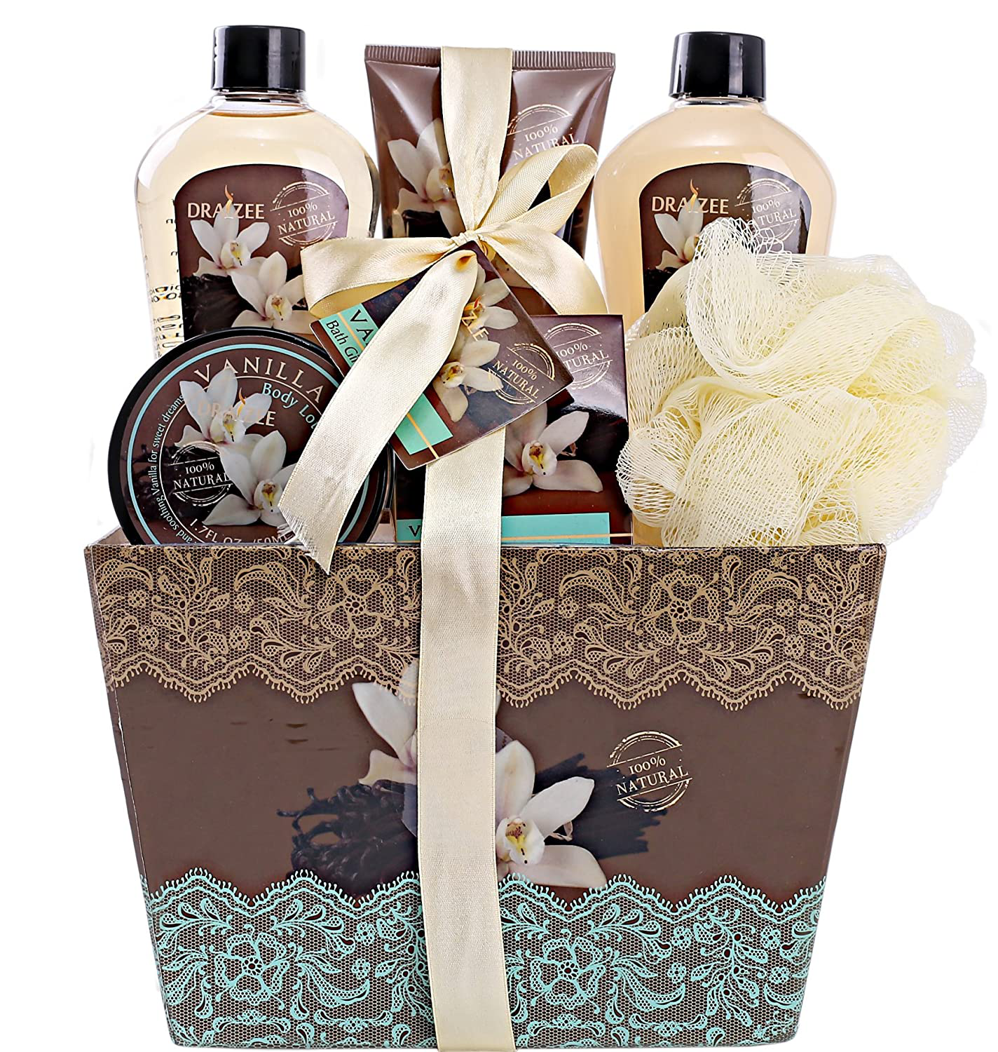 Spa Basket for Women w/Refreshing “Seductive Vanilla” Fragrance by Draizee- #1 Best Gift for Valentine – Luxury Bath & Body Set Includes 100% Natural Cream’s Lotion’s & Much More! Arts & Entertainment > Party & Celebration > Gift Giving Draizee Seductive Vanilla  