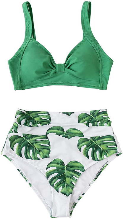 CUPSHE Women's High Waist Bikini Swimsuit Floral Print Knot Two Piece Bathing Suit Apparel & Accessories > Clothing > Swimwear KYLIE MAX   