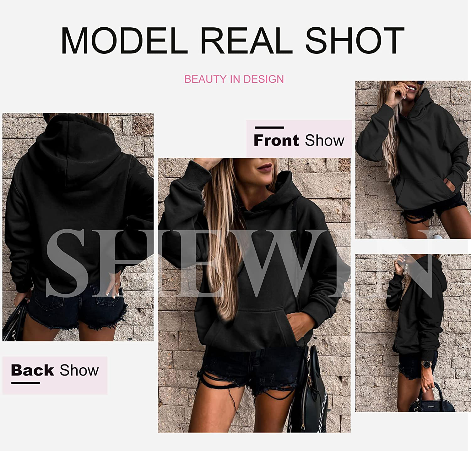 SHEWIN Women'S Casual Hoodies Long Sleeve Solid Lightweight Pullover Tops Loose Sweatshirt with Pocket Apparel & Accessories > Clothing > Activewear Kylie Max   
