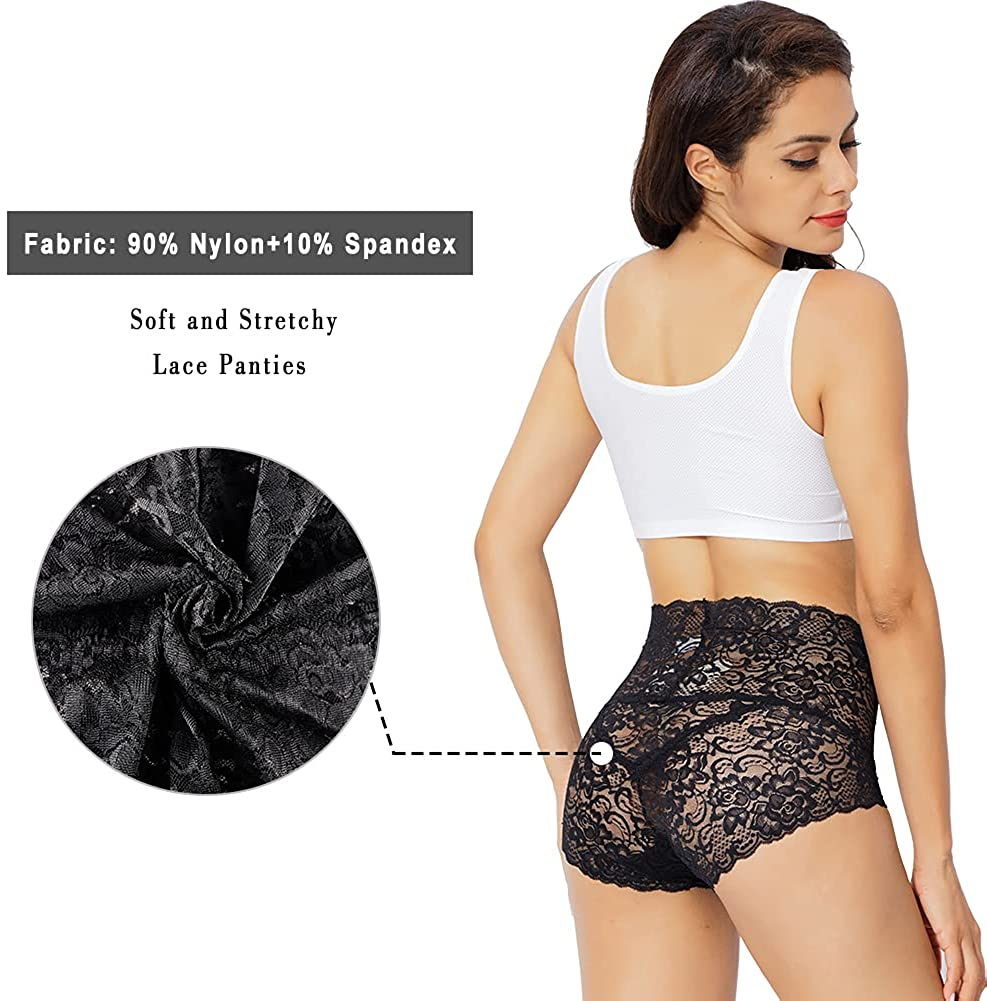 KYY Women'S Lace Underwear High Waist Sexy Panties Full Coverage Briefs 4 Pack Apparel & Accessories > Clothing > Underwear & Socks > Underwear KYY   