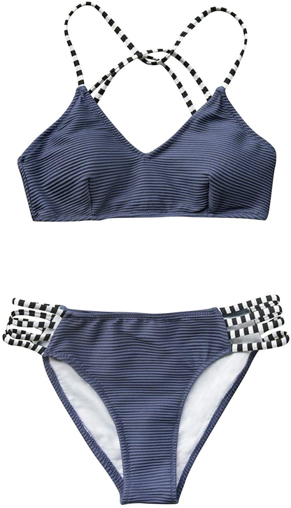 CUPSHE Women'S Ribbed Strappy Self Tie Low Waist Bikini Set  Kylie Max   
