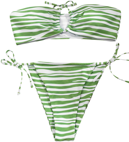 SOLY HUX Women's Print Tie Back Triangle Bikini Bathing Suits 2 Piece Swimsuits Apparel & Accessories > Clothing > Swimwear KYLIE MAX Green Zebra Print Small 