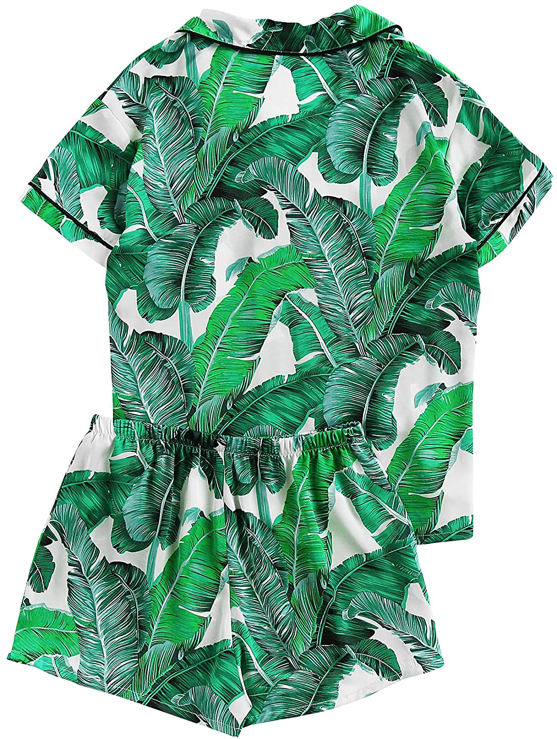 Floerns Women's Notch Collar Palm Leaf Print Sleepwear Two Piece Pajama Set Apparel & Accessories > Clothing > Sleepwear & Loungewear > Pajamas Floerns   