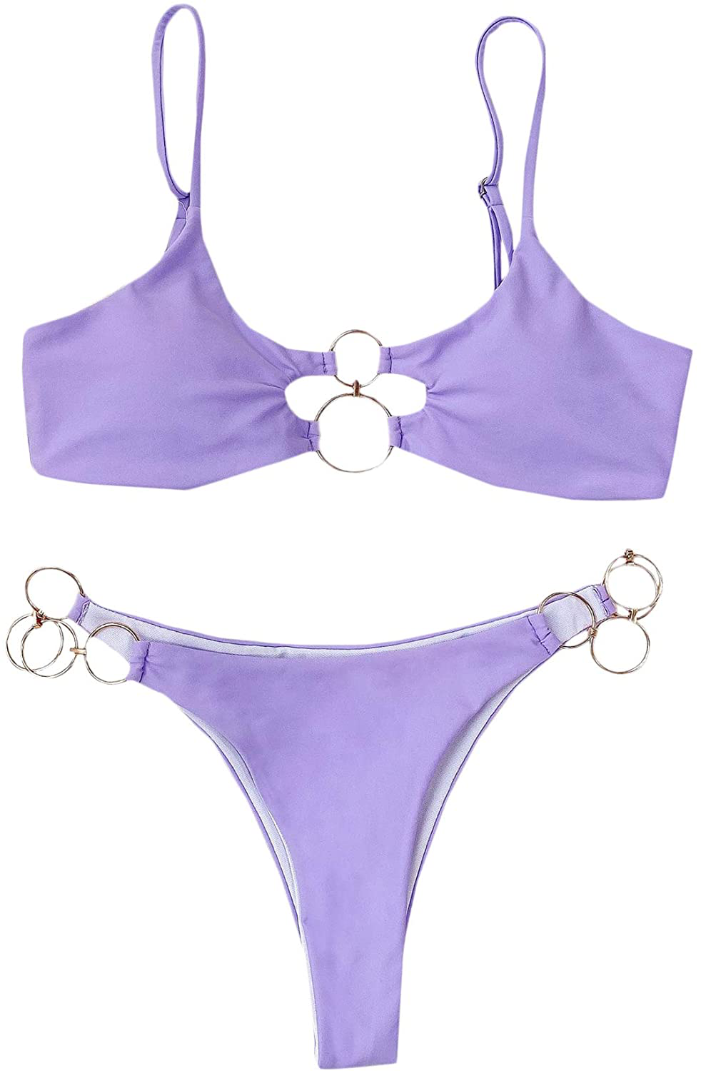 SOLY HUX Women's Print Tie Back Triangle Bikini Bathing Suits 2 Piece Swimsuits Apparel & Accessories > Clothing > Swimwear KYLIE MAX Lilac Purple Large 