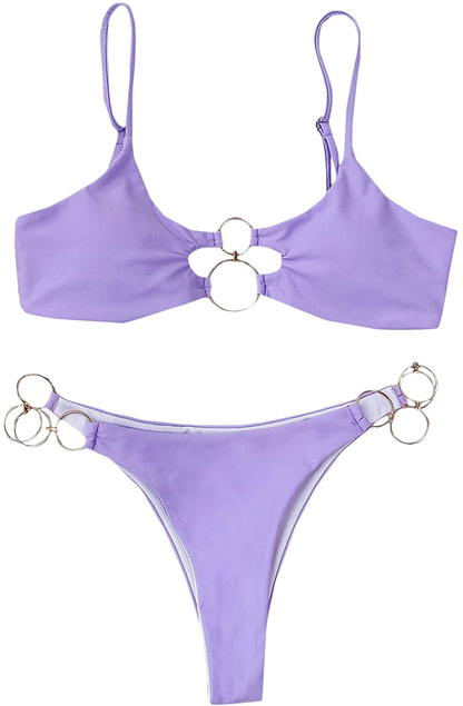 SOLY HUX Women's Print Tie Back Triangle Bikini Bathing Suits 2 Piece Swimsuits Apparel & Accessories > Clothing > Swimwear KYLIE MAX Lilac Purple Large 