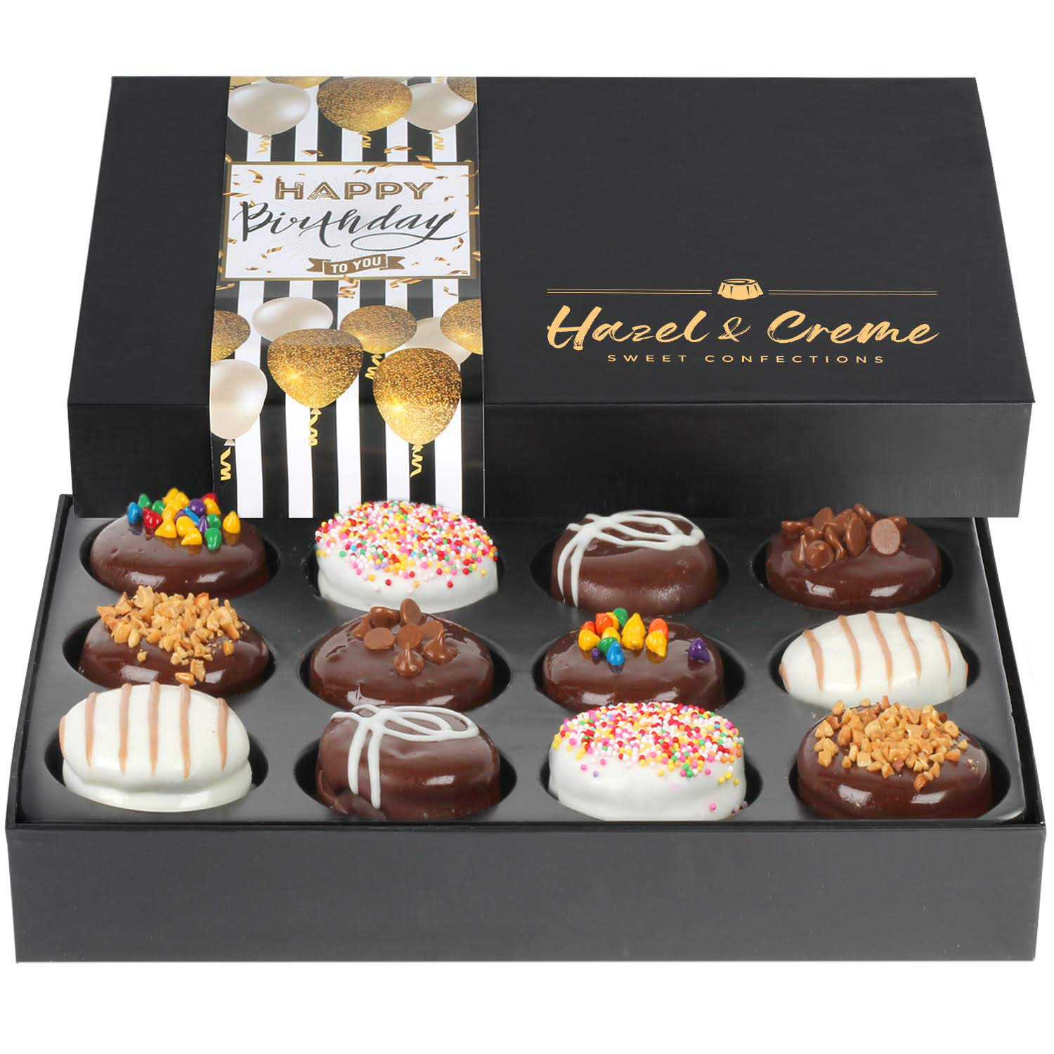 Hazel & Creme Birthday Food Gift Baskets - Happy Birthday Cookies - Chocolate Covered Cookies - Gourmet Food Gifts (Extra Large Gift Box) Arts & Entertainment > Party & Celebration > Gift Giving Hazel & Creme Large Gift Box  