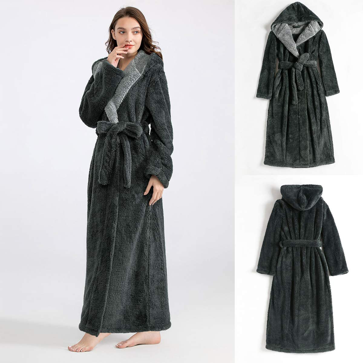Robes for Women with Hood Long Soft Warm Full Length Sleepwear Luxurious Plush Fleece Winter Ladies Robes Apparel & Accessories > Clothing > Sleepwear & Loungewear > Robes Kylie Max   