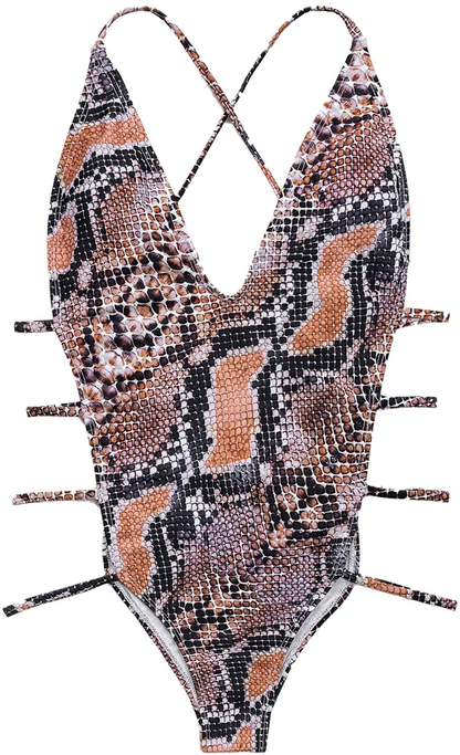 Shein Women'S Snakeskin Bathing Suit One Piece Swimsuit Strappy Bikini Swimwear Apparel & Accessories > Clothing > Swimwear Kylie Max   