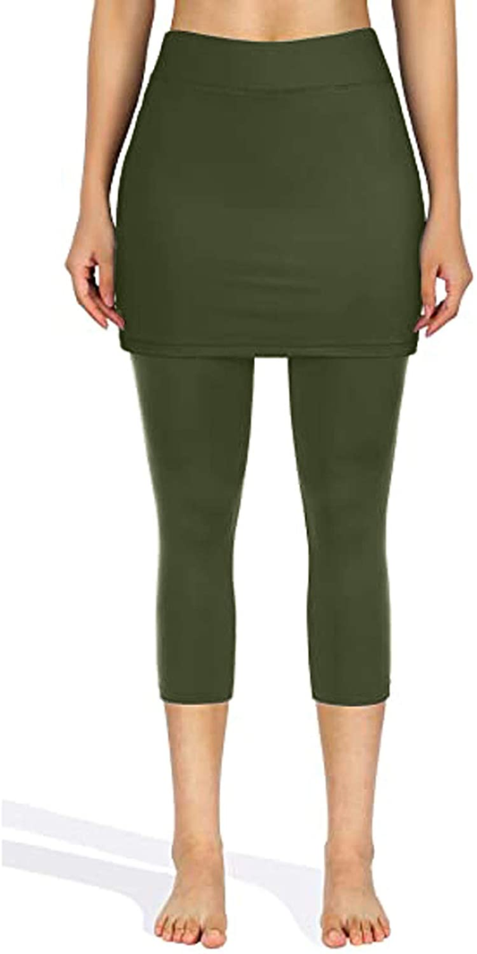 Burband Womens Skirted Leggings Capri Skirt Yoga Active Tights Pants Golf Tennis Workout Skort Sport Leggings with Pockets Apparel & Accessories > Clothing > Underwear & Socks > Shapewear Burband   