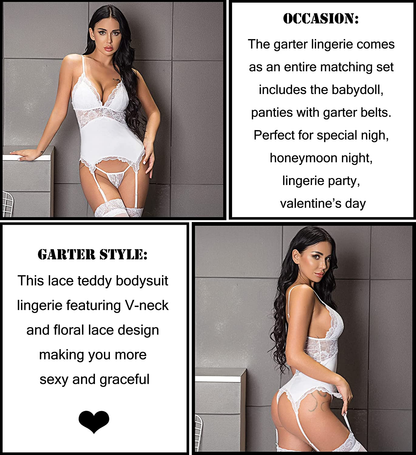 Avidlove Women Chemise Lingerie Set with Garter Belts Lace Babydoll Teddy Nightwear Outfit Apparel & Accessories > Clothing > Underwear & Socks > Lingerie Avidlove   