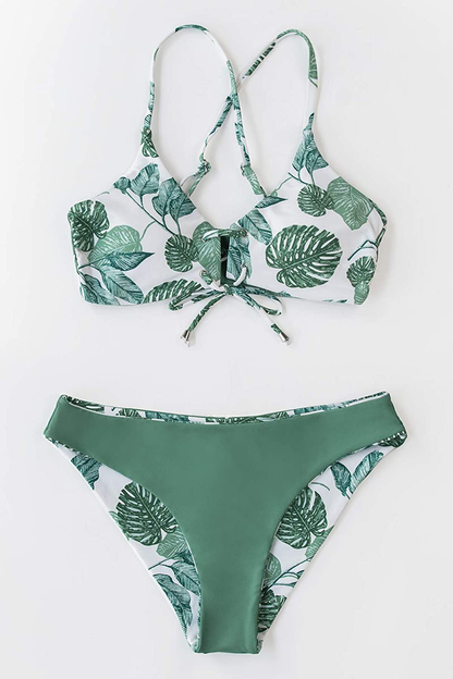 CUPSHE Women's Reversible Lace Up Bikini Sets Floral and Striped Apparel & Accessories > Clothing > Swimwear KYLIE MAX   