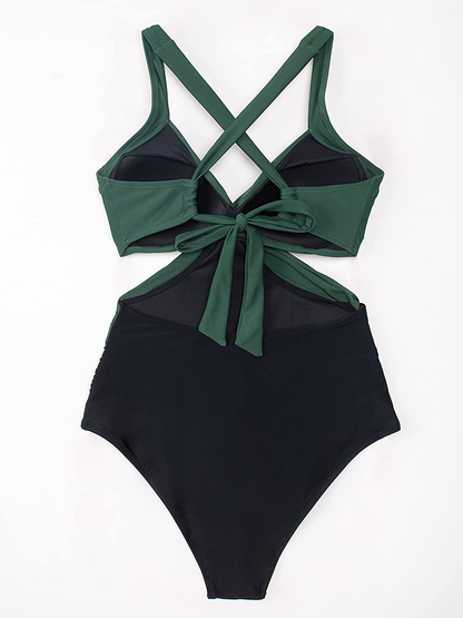 CUPSHE Women'S One Piece Swimsuit V Neck Colorblock Bathing Suit Apparel & Accessories > Clothing > Swimwear Kylie Max   