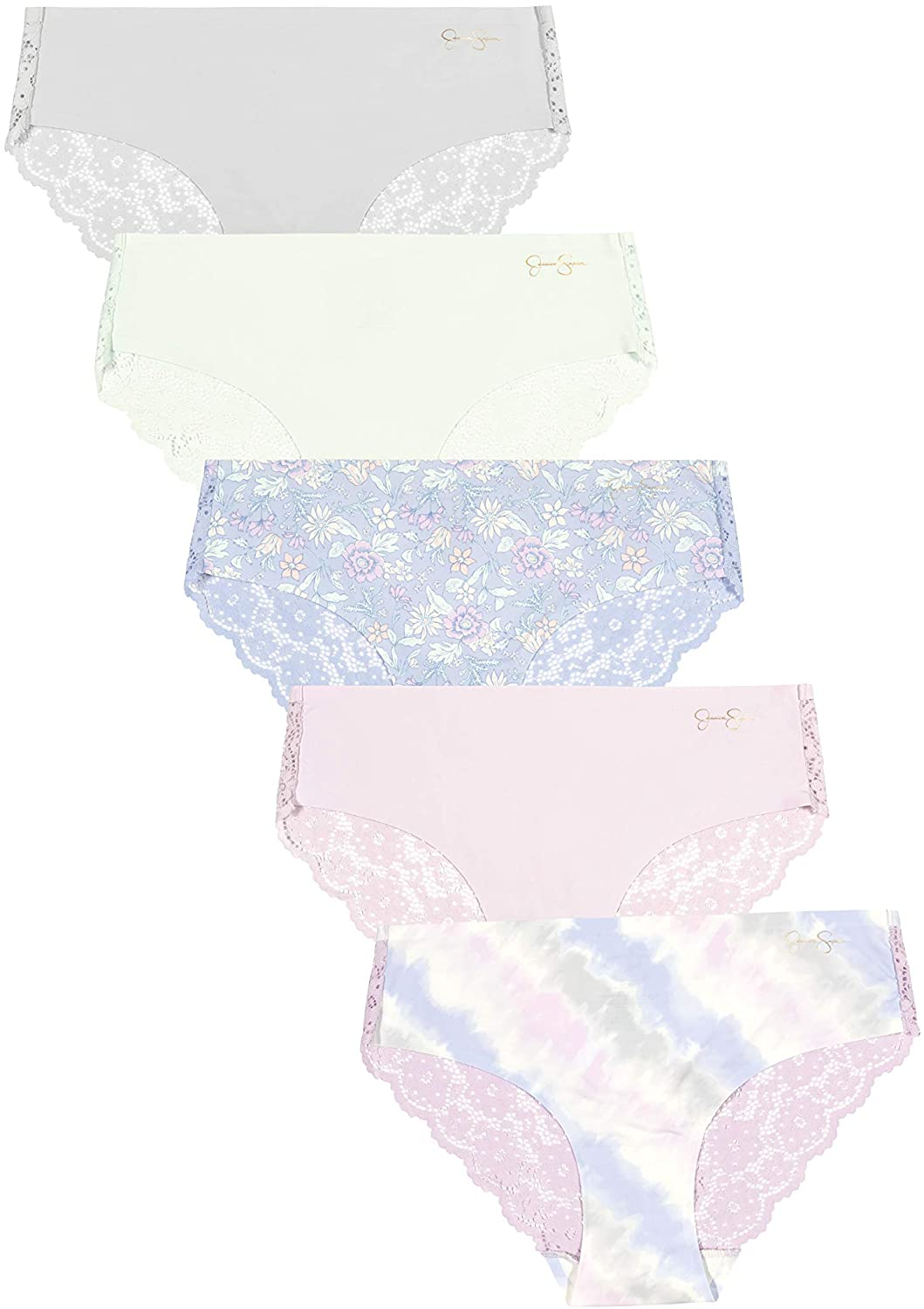 Jessica Simpson Women'S Underwear - Seamless Hipster Briefs (3/5/6 Pack) Apparel & Accessories > Clothing > Underwear & Socks > Underwear Jessica Simpson (5-pack) Tie Dye/Lavender/Floral Print/Sail/Micro Chip Medium 