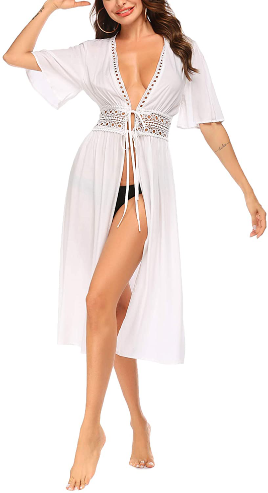 Ekouaer Women'S Swimwear Cover Ups Sexy Open Front Beach Bikini Swimsuit Kimono Cardigan Long Flowy Beachwear Apparel & Accessories > Clothing > Swimwear Kylie Max   