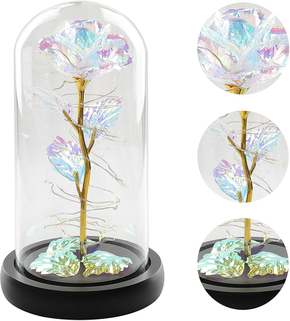 Christmas Rose Gift for her,Women's Gift Birthday Gifts Colorful Artificial Flower Rose Gift Led Light String on Colorful Flower, Last Forever in A Glass Dome, Unique Gift for Her,Thanksgiving Gift Arts & Entertainment > Party & Celebration > Gift Giving CQX   