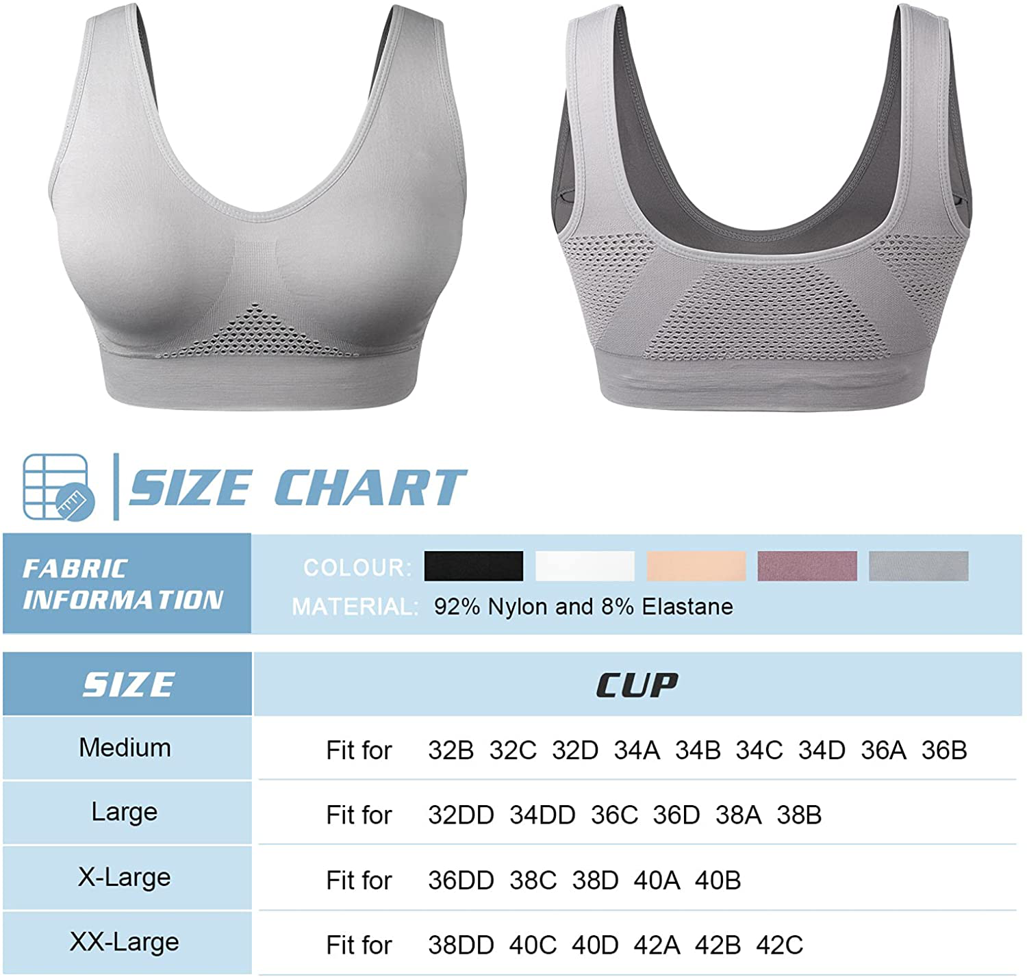 Women Sports Bra Comfortable Sleep Bras No Underwire Seamless Workout Yoga Bra of 3 Pack Apparel & Accessories > Clothing > Underwear & Socks > Bras Kylie Max   