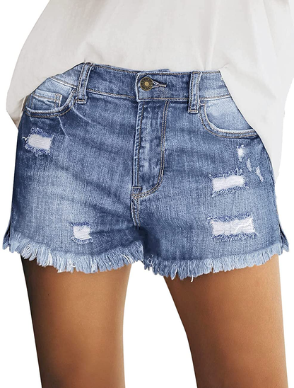 Luvamia Women'S Casual Mid Rise Denim Shorts Stretch Ripped Raw Hem Jean Shorts Apparel & Accessories > Clothing > Shorts Kylie Max   
