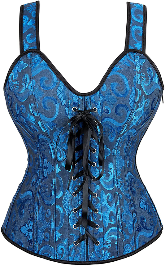 Women Sexy Strap Lace up Corsets and Bustiers Top Overbust Shaper Apparel & Accessories > Clothing > Underwear & Socks > Lingerie Zhitunemi Black Blue X-Large 